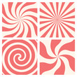 © Tatiana - Candy cane or ice cream striped swirl backgrounds set. Twisted sunbeam pink sweet banners. Holiday texture
