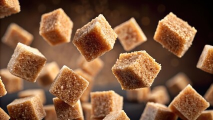 Poster - A flurry of brown sugar cubes suspended in mid-air, captured in a moment of sweet, fleeting motion.