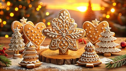 Poster - A Festive Collection of Delectable Gingerbread Cookies Decorated with Intricate Icing Designs, Capturing the Essence of the Holiday Season