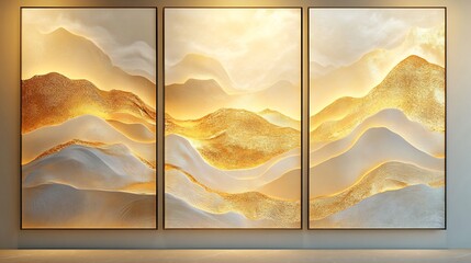 Poster - Exquisite collection of golden wall art showcasing fluid line patterns and vibrant gold foil designed to enhance modern interiors with a touch of luxury and opulence perfect for banners