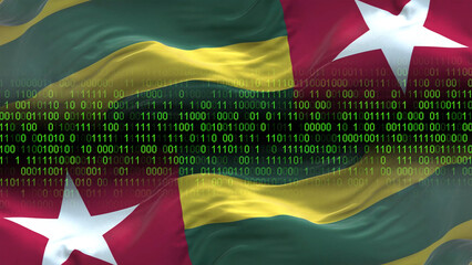 togo flag - 3d realistic waving flag on matrix digital background with binary code