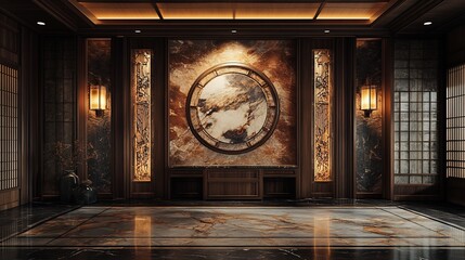 Aufkleber - intricate wall design featuring a luxurious marble pattern intertwined with rustic wooden panels cre