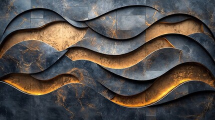 Poster - Intricate wall design featuring a luxurious marble pattern intertwined with rustic wooden panels creating a captivating backdrop that blends elegance and warmth in a stylish setting