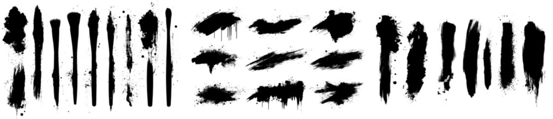 Fototapete - Modern black pen ink strokes. Grunge ink strokes. Dirty ink strokes for your social media background design. Set of grunge overlay textures.