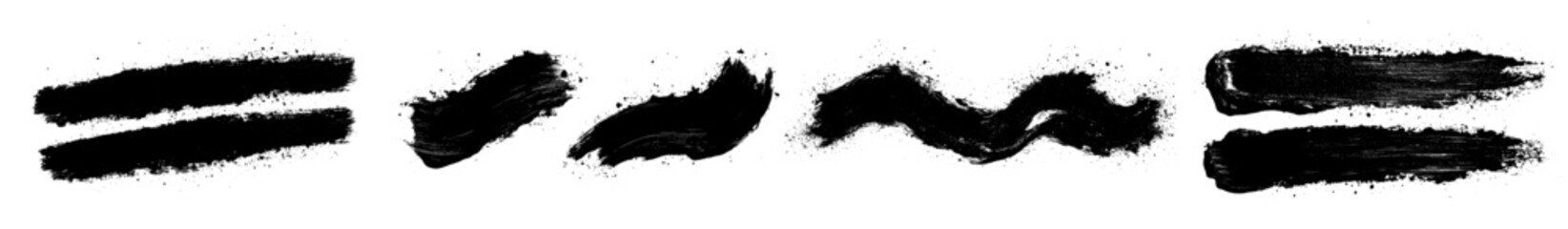 Fototapete - Black hand drawn Asian calligraphy waves, squiggles, smears. Chinese, Japanese calligraphy lines. Wiggly ink textured flow lines.