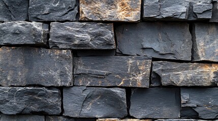 Poster - Dark gray stone wall texture large rough stones arranged in a repeating pattern giving an ancient solid look to spaces wanting a touch of historical charm