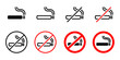 © moroz_stock - No smoking symbol set. Cigarette ban sign. Do not smoke warning icon. Smoking is forbidden label. Prohibition sticker for area places.