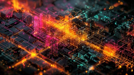Poster - Aerial View of Vibrant Urban Tech Environment