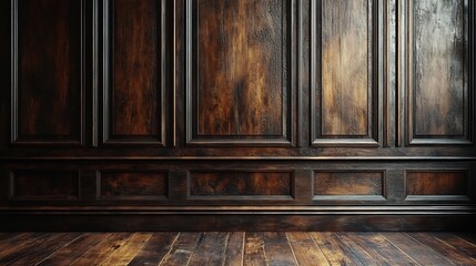 Poster - Dark woodpaneled wall background rich textures showcasing classic craftsmanship adding warmth and elegance to the space perfect for a traditional or vintageinspired setting