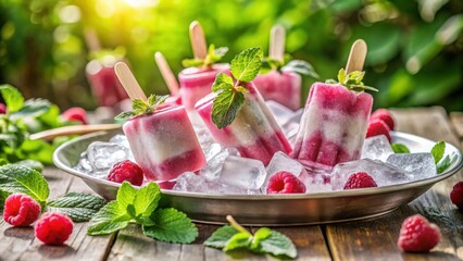 Poster - Refreshing Homemade Raspberry Popsicles on a Summer Day