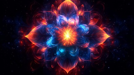 Aufkleber - A stunning display of cosmic colors forms a radiant flower pattern, with fiery orange and deep blue hues set against a dark, starry backdrop. The design conveys a sense of energy and wonder.