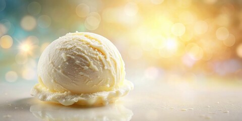 Poster - A Single Scoop of Vanilla Ice Cream, Glowing in the Soft Light of a Summer Sunset