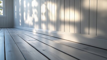 Poster - Light grey panelling wall background sleek horizontal lines creating a modern streamlined look with subtle shadow effects blending seamlessly into contemporary interior decor