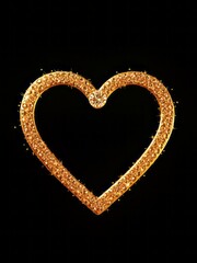 Love heart sign on black background greeting card for valentine's day glamorous luxury golden heart with copy space glitter dust particle Ultra realistic 