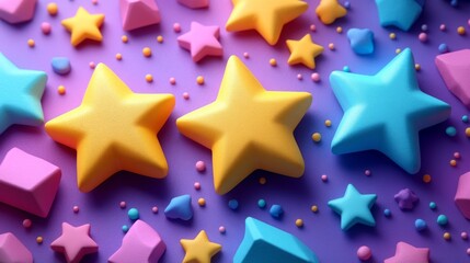 Poster - Vibrant neon yellow stars and colorful geometric shapes create a playful design backdrop