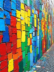 Poster - Colorful Mosaic Wall with Vibrant Paint Tiles