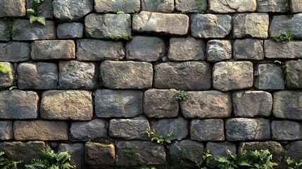 Poster - Rustic stone wall warm beige stones and subtle hints of mossy green arranged in a seamless repeating texture perfect for a cozy cottageinspired ambiance