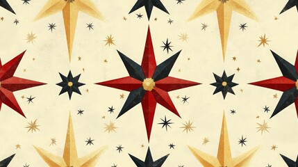 Poster - Geometric arrangement of colorful stars and diamonds creating a captivating pattern design