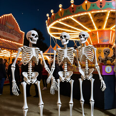 Playful Skeletons Enjoying the Haunted Carnival Fun