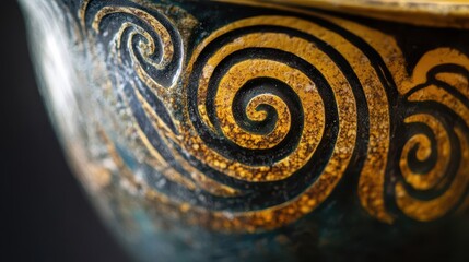 Wall Mural - Painted handle of Greek vase intricate spiral designs under bright light