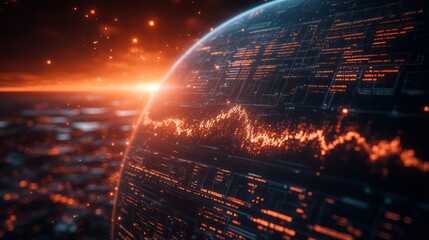 Poster - A computer generated image of a planet with a city on it
