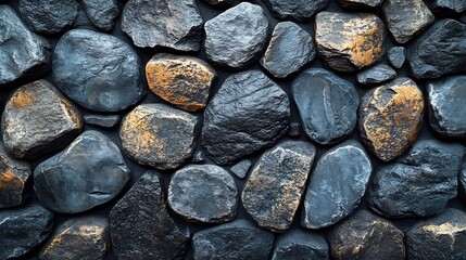 Poster - Textured wall pattern rounded stones in shades of dark gray and charcoal arranged in a seamless design to create a robust and timeless feel for medievalinspired interiors