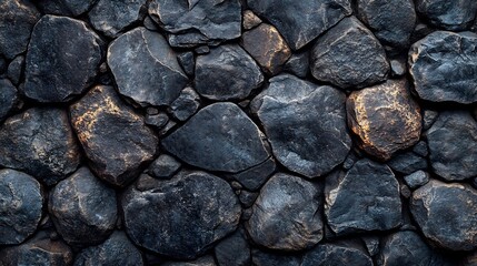Poster - Textured wall pattern rounded stones in shades of dark gray and charcoal arranged in a seamless design to create a robust and timeless feel for medievalinspired interiors