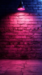 Poster - Neon Lights Illuminating Brick Wall at Nighttime