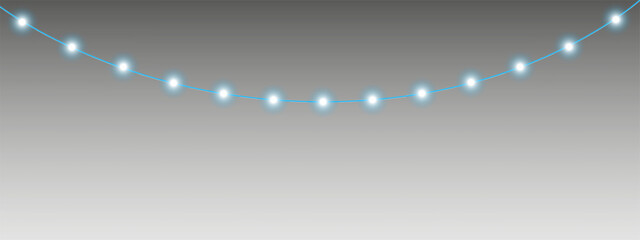 Poster - Glowing realistic garland on a transparent background. Christmas blue lights. Realistic garland for your design. Vector EPS 10