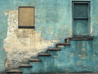 Poster - Weathered Stairs and Walls with Contrasting Textures