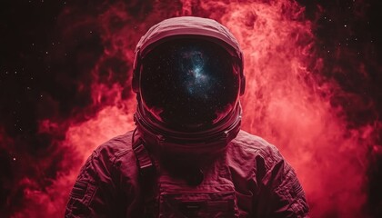 Wall Mural - An astronaut gazes into space as vibrant cosmic colors swirl around at night