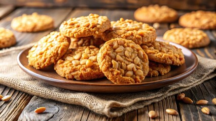Poster - A plate of freshly baked cookies with crispy edges and a golden brown hue, scattered with crunchy nuts, creating a symphony of sweet and savory flavors.