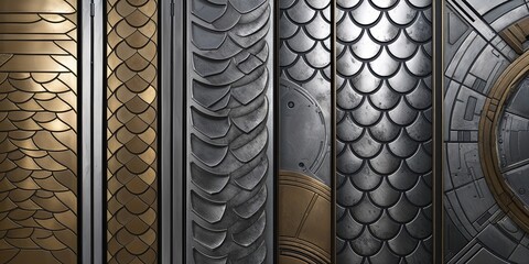 Poster - Futuristic Metallic Wall Panels with Geometric Patterns