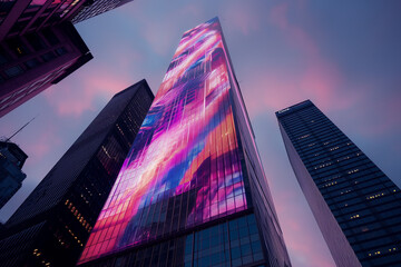 A projection mapping display on a skyscraper