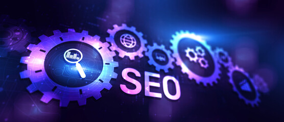Wall Mural - seo - search engine optimisation, digital internet marketing concept on virtual screen.