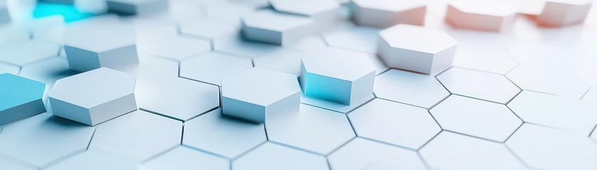 Poster - Hexagon grid on white background, soft shadows, 3D illustration