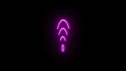 Poster - Neon wifi sign animation, rotation around vertical axis. Glowing neon 3D wifi icon, looped spin. Wireless internet, 5g wifi signal, network hotspot, device connection. Purple, pink, red colors