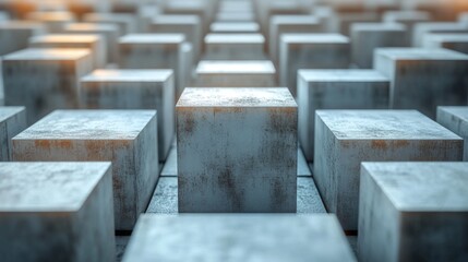 Poster - A grid of metallic cubes reflects ambient light, creating a striking visual effect. The uniform arrangement emphasizes symmetry and modern design, captivating the observer with its simplicity.