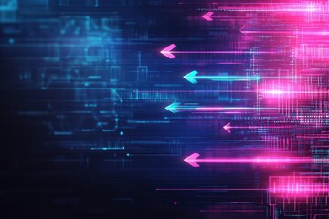 Poster - Glowing arrow trails, abstract tech interface, digital data streams, vibrant neon, hightech background