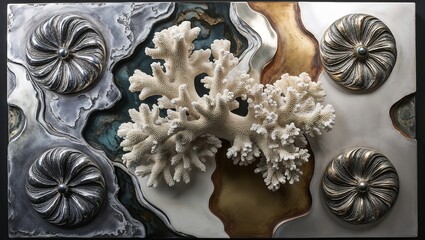 Sticker - Modern Coral Wall Art with Metal Accents