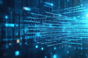 Poster - Flowing binary data, electric blue grid, futuristic tech backdrop
