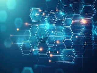 Leinwandbilder - Floating hexagonal grids connected by digital threads