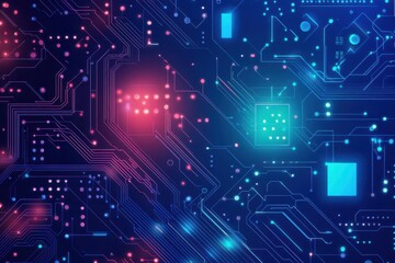 Poster - Digital circuit board texture flat design top view space exploration theme cartoon drawing vivid