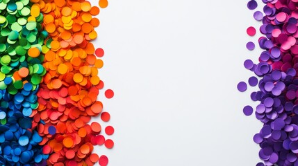 Poster - Colorful background with a white border and a rainbow of colored confetti. The confetti is scattered all over the background, creating a festive and lively atmosphere