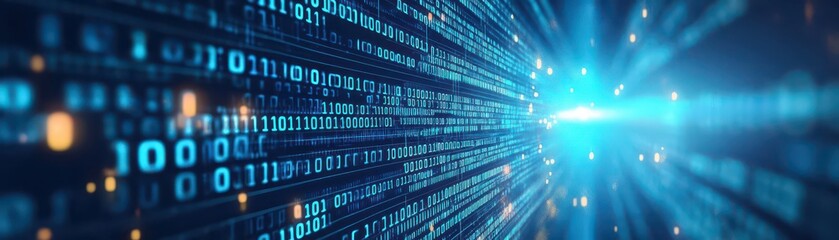 Aufkleber - Blue data stream, floating binary code, futuristic tech visual