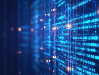 Poster - Binary code, blue data stream, neon glow, futuristic cyber background