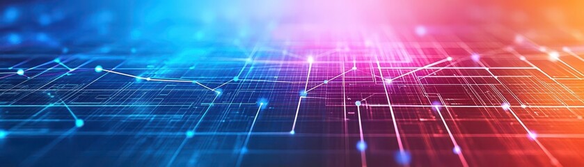 Poster - Abstract urban grid with gradient lines connecting dots, symbolizing smart city technology and connectivity, top view, digital tone, Tetradic color scheme