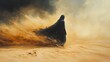 © pongtap - Mysterious figure shrouded in dust and shadows, dramatic background.