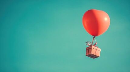 balloon and gift box flying in air.