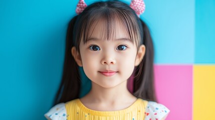 Asian girl on colorful flat background